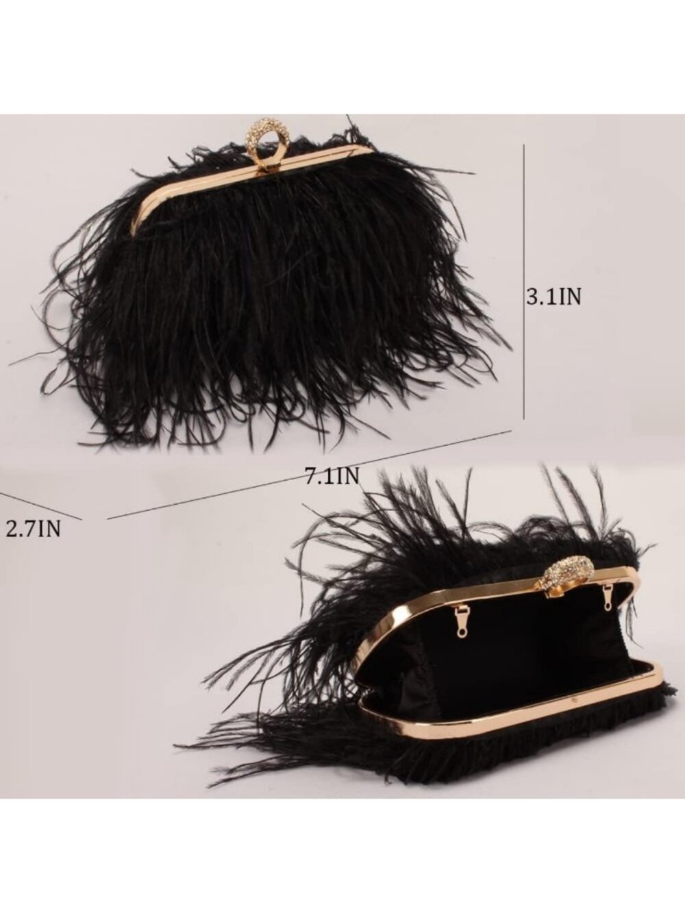 Elegant Natural Ostrich Feather Clutch Bag - Vintage Evening Purse for Banquet - Picture 6 of 8